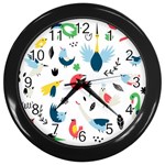 Vector Set Isolates With Cute Birds Scandinavian Style Wall Clock (Black)