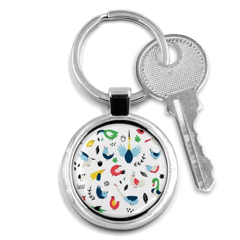 Vector Set Isolates With Cute Birds Scandinavian Style Key Chain (Round) from ArtsNow.com Front