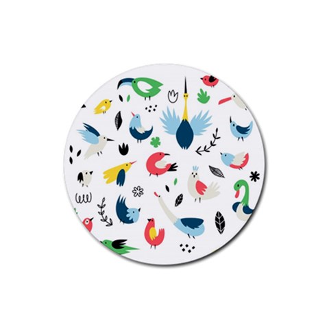Vector Set Isolates With Cute Birds Scandinavian Style Rubber Coaster (Round) from ArtsNow.com Front