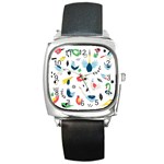 Vector Set Isolates With Cute Birds Scandinavian Style Square Metal Watch
