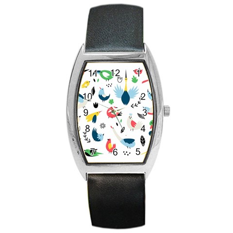 Vector Set Isolates With Cute Birds Scandinavian Style Barrel Style Metal Watch from ArtsNow.com Front