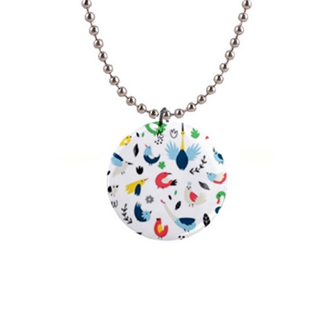 Vector Set Isolates With Cute Birds Scandinavian Style 1  Button Necklace from ArtsNow.com Front
