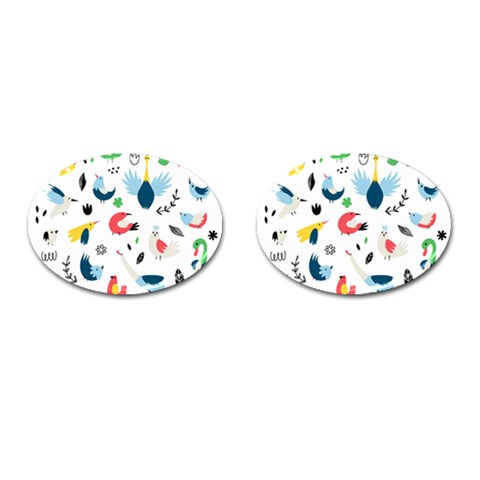 Vector Set Isolates With Cute Birds Scandinavian Style Cufflinks (Oval) from ArtsNow.com Front(Pair)