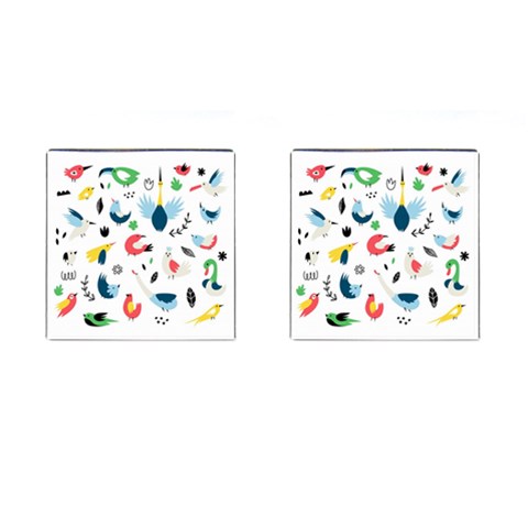 Vector Set Isolates With Cute Birds Scandinavian Style Cufflinks (Square) from ArtsNow.com Front(Pair)