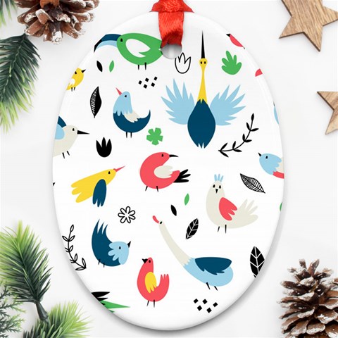 Vector Set Isolates With Cute Birds Scandinavian Style Oval Ornament (Two Sides) from ArtsNow.com Back