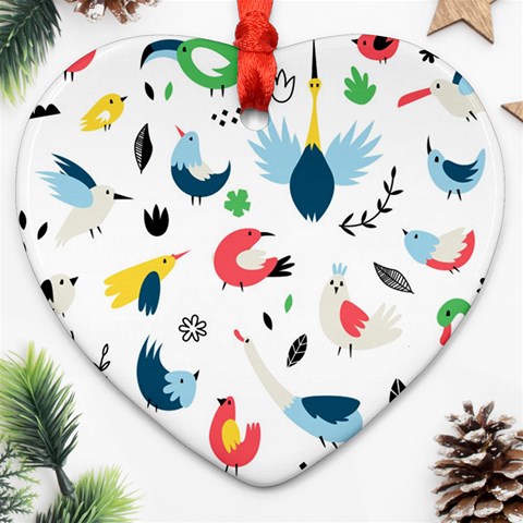 Vector Set Isolates With Cute Birds Scandinavian Style Heart Ornament (Two Sides) from ArtsNow.com Front