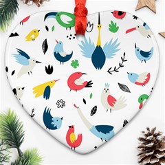 Vector Set Isolates With Cute Birds Scandinavian Style Heart Ornament (Two Sides) from ArtsNow.com Front