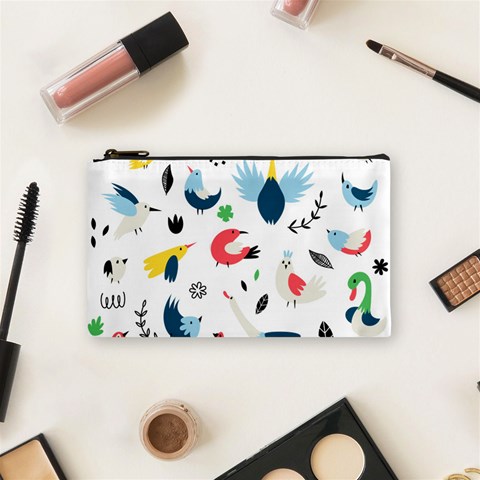 Vector Set Isolates With Cute Birds Scandinavian Style Cosmetic Bag (Small) from ArtsNow.com Front