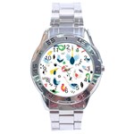 Vector Set Isolates With Cute Birds Scandinavian Style Stainless Steel Analogue Watch