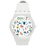 Vector Set Isolates With Cute Birds Scandinavian Style Round Plastic Sport Watch (M)