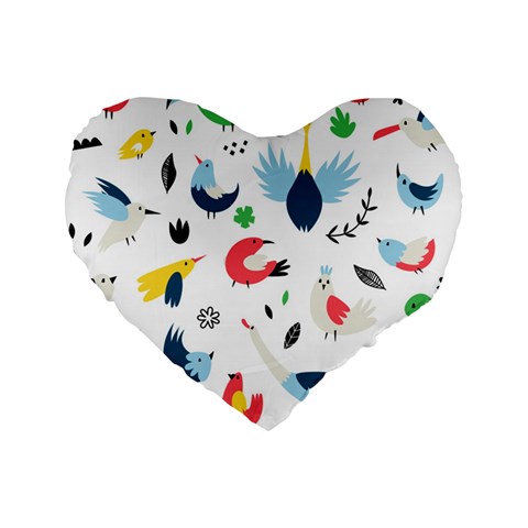 Vector Set Isolates With Cute Birds Scandinavian Style Standard 16  Premium Heart Shape Cushions from ArtsNow.com Front
