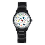 Vector Set Isolates With Cute Birds Scandinavian Style Stainless Steel Round Watch