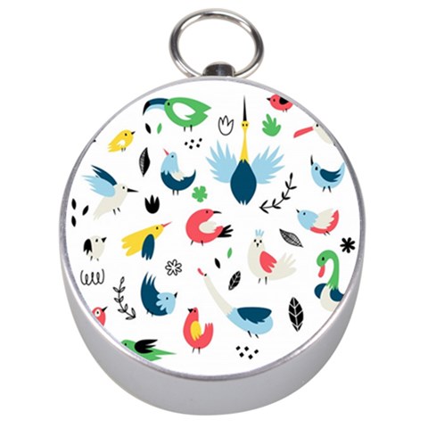 Vector Set Isolates With Cute Birds Scandinavian Style Silver Compasses from ArtsNow.com Front