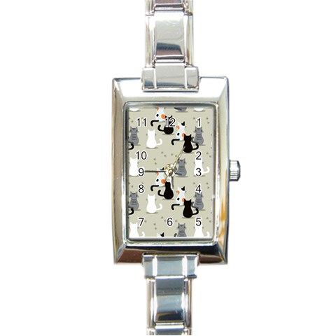 Cute Cat Seamless Pattern Rectangle Italian Charm Watch from ArtsNow.com Front