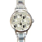 Cute Cat Seamless Pattern Round Italian Charm Watch