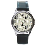 Cute Cat Seamless Pattern Round Metal Watch