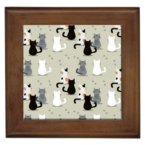 Cute Cat Seamless Pattern Framed Tile from ArtsNow.com Front