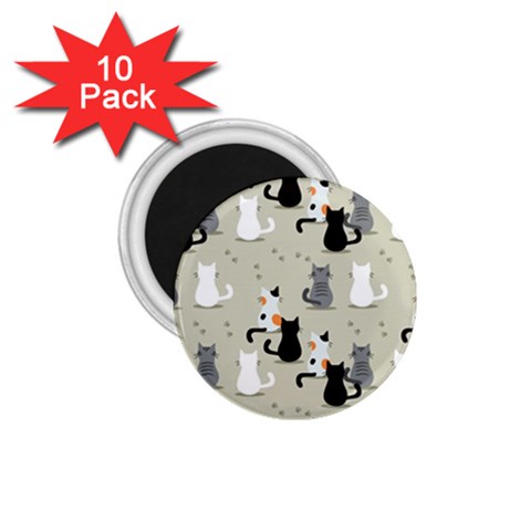 Cute Cat Seamless Pattern 1.75  Magnets (10 pack)  from ArtsNow.com Front