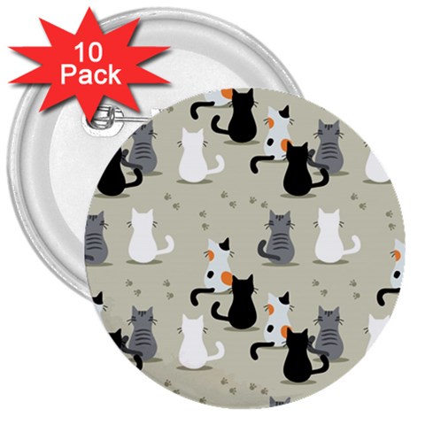 Cute Cat Seamless Pattern 3  Buttons (10 pack)  from ArtsNow.com Front