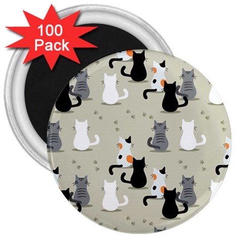 Cute Cat Seamless Pattern 3  Magnets (100 pack) from ArtsNow.com Front