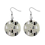 Cute Cat Seamless Pattern Mini Button Earrings