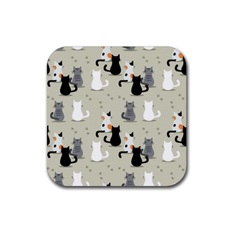 Cute Cat Seamless Pattern Rubber Coaster (Square) from ArtsNow.com Front