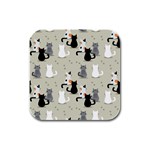 Cute Cat Seamless Pattern Rubber Square Coaster (4 pack)