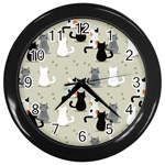 Cute Cat Seamless Pattern Wall Clock (Black)