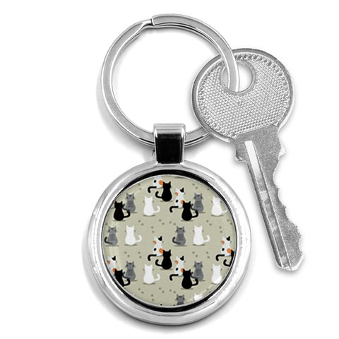 Cute Cat Seamless Pattern Key Chain (Round) from ArtsNow.com Front