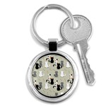 Cute Cat Seamless Pattern Key Chain (Round)