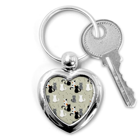 Cute Cat Seamless Pattern Key Chain (Heart) from ArtsNow.com Front
