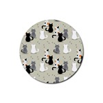Cute Cat Seamless Pattern Rubber Coaster (Round)