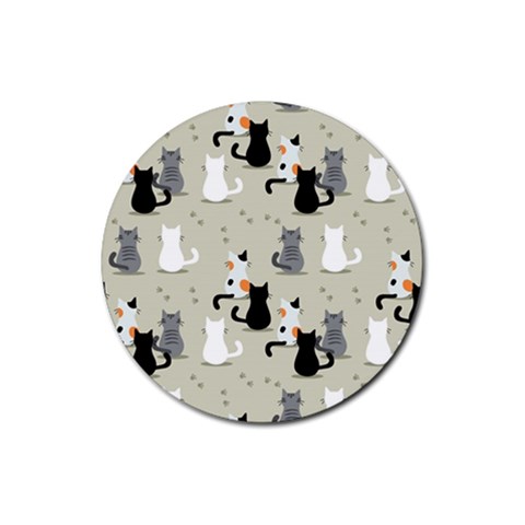 Cute Cat Seamless Pattern Rubber Round Coaster (4 pack) from ArtsNow.com Front