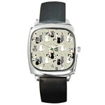 Cute Cat Seamless Pattern Square Metal Watch