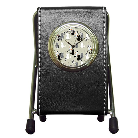 Cute Cat Seamless Pattern Pen Holder Desk Clock from ArtsNow.com Front