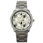Cute Cat Seamless Pattern Sport Metal Watch