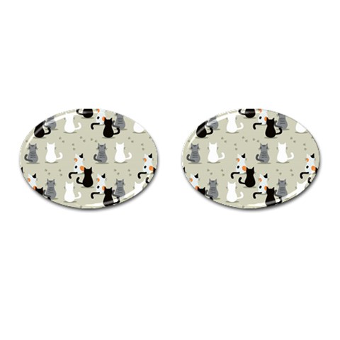 Cute Cat Seamless Pattern Cufflinks (Oval) from ArtsNow.com Front(Pair)