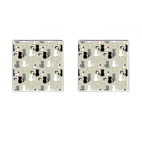 Cute Cat Seamless Pattern Cufflinks (Square) from ArtsNow.com Front(Pair)