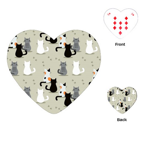 Cute Cat Seamless Pattern Playing Cards Single Design (Heart) from ArtsNow.com Front