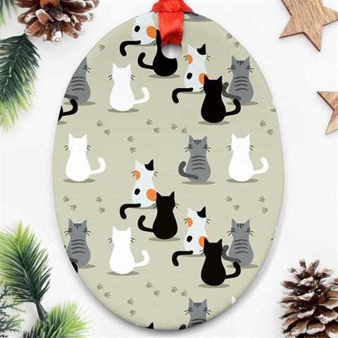 Cute Cat Seamless Pattern Oval Ornament (Two Sides) from ArtsNow.com Front