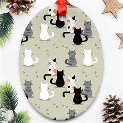 Cute Cat Seamless Pattern Oval Ornament (Two Sides) from ArtsNow.com Back