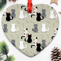 Cute Cat Seamless Pattern Heart Ornament (Two Sides) from ArtsNow.com Front