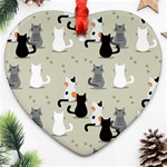 Cute Cat Seamless Pattern Heart Ornament (Two Sides)