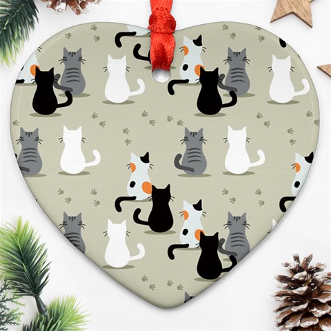 Cute Cat Seamless Pattern Heart Ornament (Two Sides) from ArtsNow.com Back