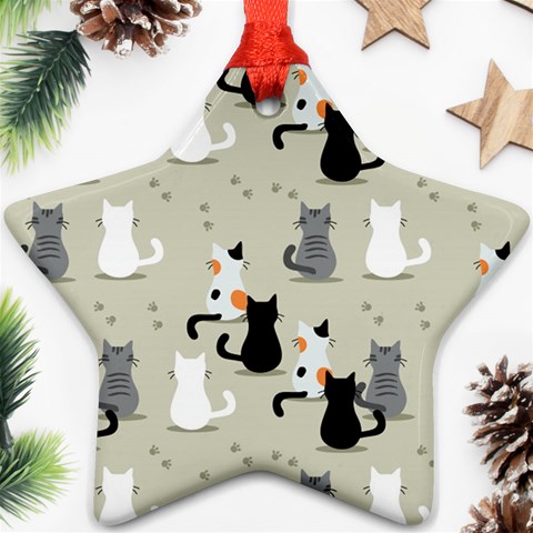 Cute Cat Seamless Pattern Star Ornament (Two Sides) from ArtsNow.com Front