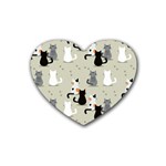 Cute Cat Seamless Pattern Rubber Coaster (Heart)