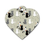 Cute Cat Seamless Pattern Dog Tag Heart (One Side)