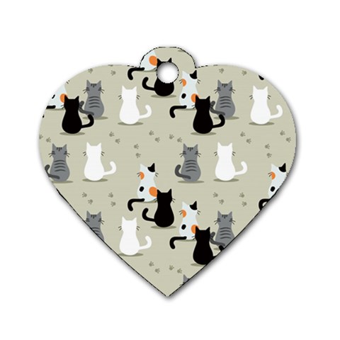 Cute Cat Seamless Pattern Dog Tag Heart (Two Sides) from ArtsNow.com Front