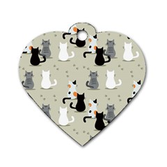 Cute Cat Seamless Pattern Dog Tag Heart (Two Sides) from ArtsNow.com Back