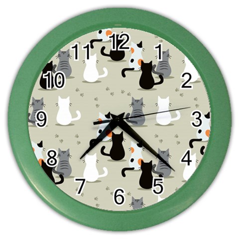 Cute Cat Seamless Pattern Color Wall Clock from ArtsNow.com Front